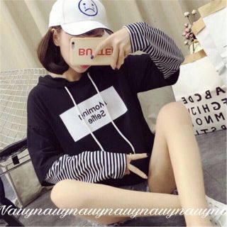 Áo hoodie nỉ kiểu phối tay sọc