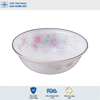Tô loe viền vàng 22K họa tiết hoa màu hồng Thủy Tinh Ngọc USA Homeset cao cấp nhập khẩu chính hãng