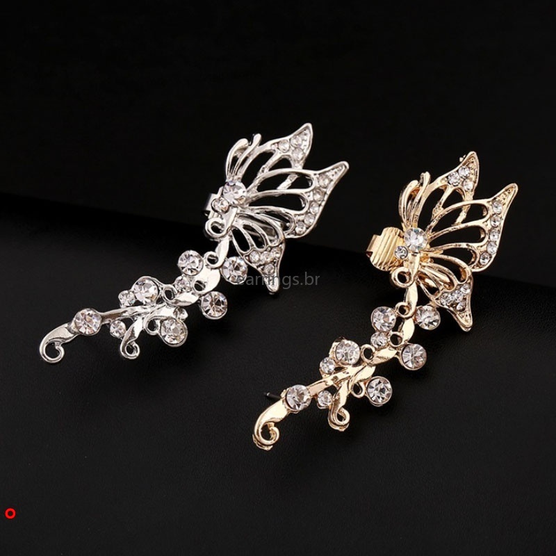 Khuyên kẹp vành tai nữ thiết kế bướm đính pha lê không gây dị ứng