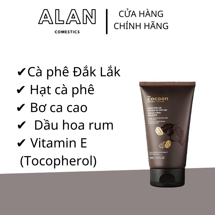 Cà phê Đắk Lắk làm sạch da chết mặt Cocoon 150ml