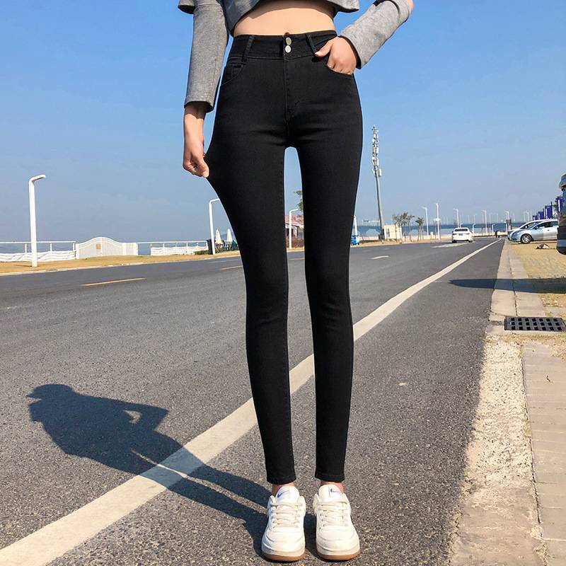 Quần Skinny lưng cao màu đen phong cách Hàn quốc