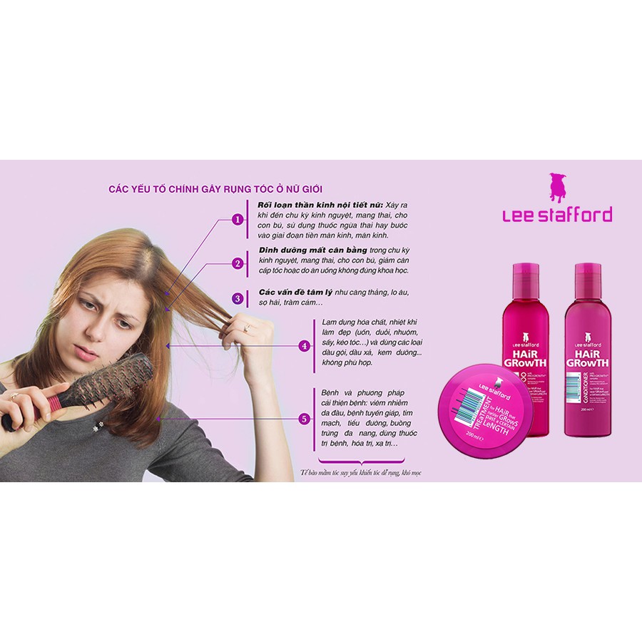 Dầu hấp, ủ giúp giảm rụng, kích thích mọc tóc dài và dày Lee Stafford Hair Growth 200ml - VIOLETPHAM