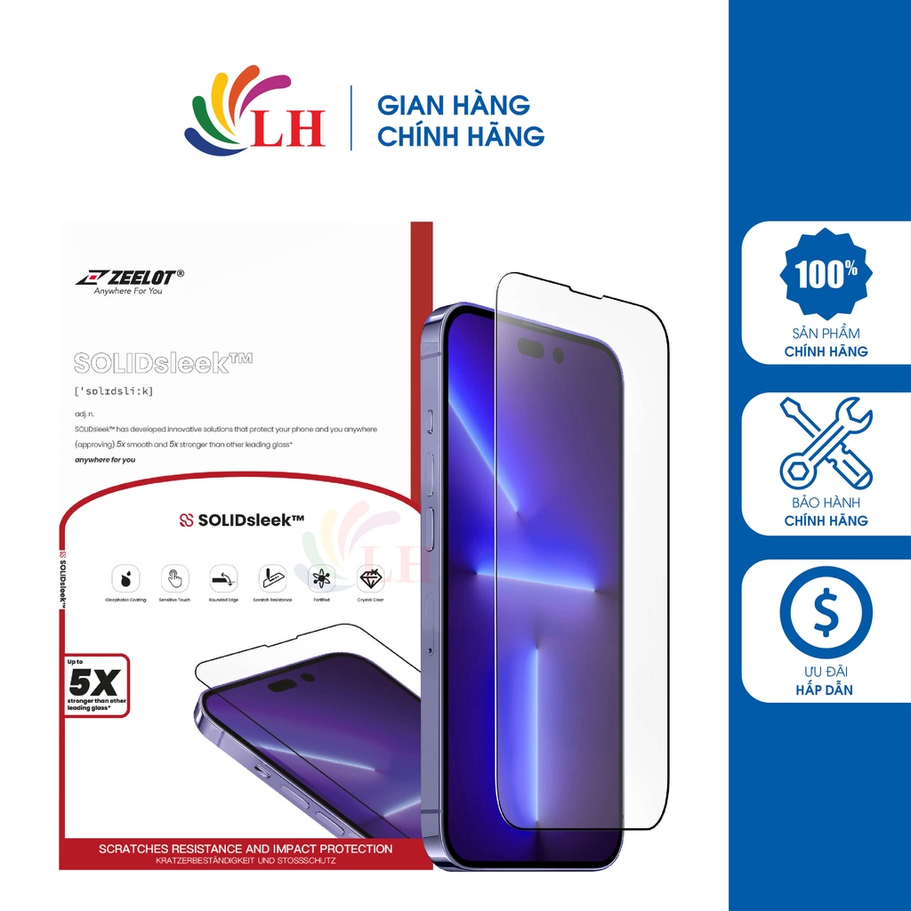 Dán màn hình cường lực Full viền chống vân tay Zeelot iP 14 Pro Max/14 Pro/14 Plus/14/13/12/11 - Hàng chính hãng