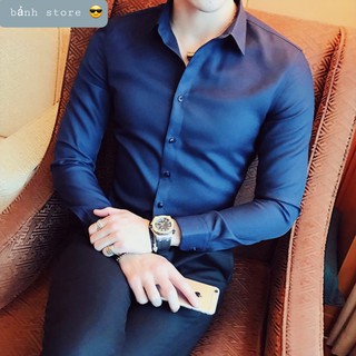 Áo Sơ mi lụa nam trơn body lụa mịn không nhăn
