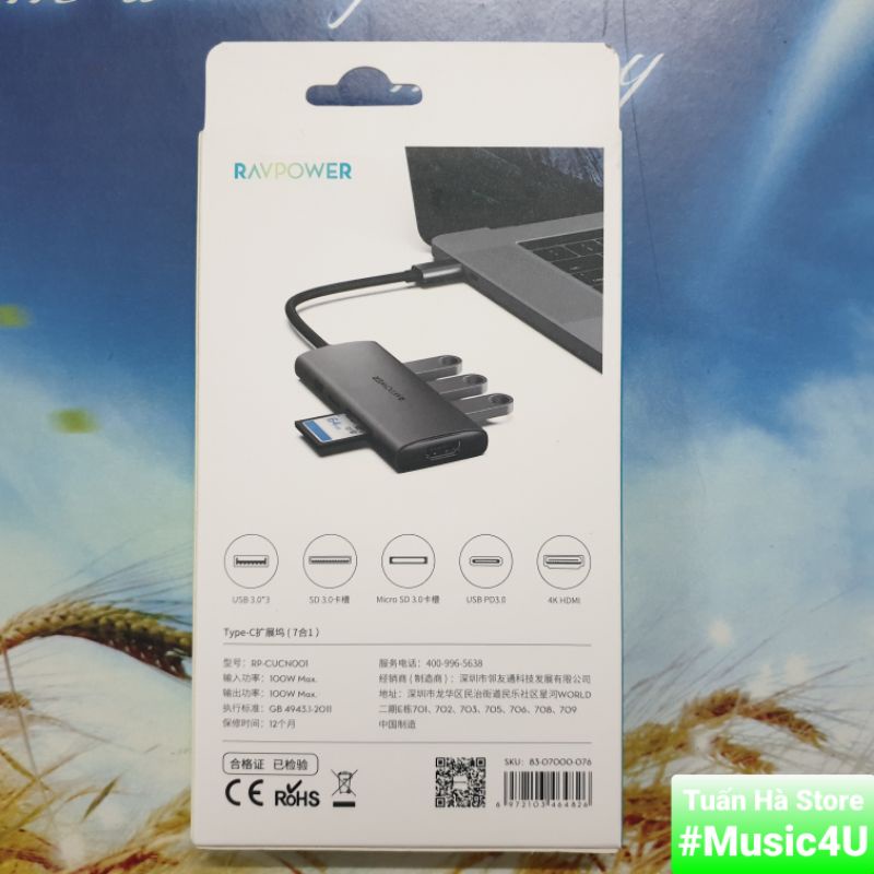 Bộ cáp chuyển đổi Hub 7 in 1 USB Type C to sang HDMI 4K VGA USB3.0 PD Vention Ravpower Aukey cho Samsung dex  Macbook
