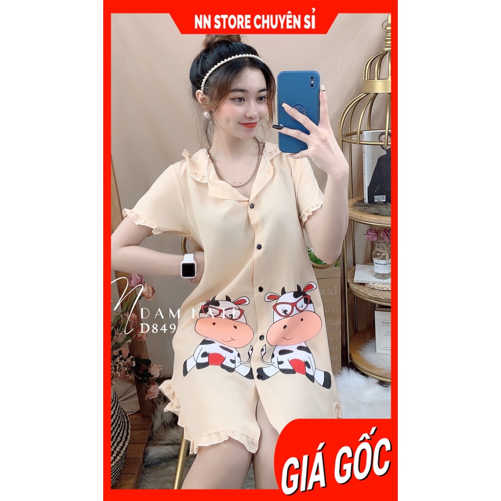 Đầm ngủ nữ phom to 55kg vải kate in hình dễ thương ⚡Ảnh thật⚡ D849