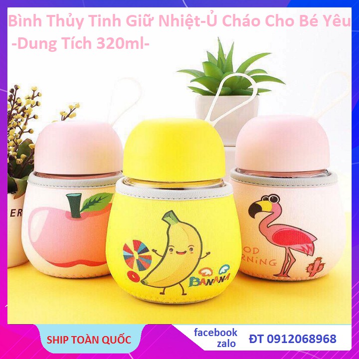 Bình Thủy Tinh Giữ Nhiệt Bình Ủ Cháo Cho Bé 320ml nhập khẩu