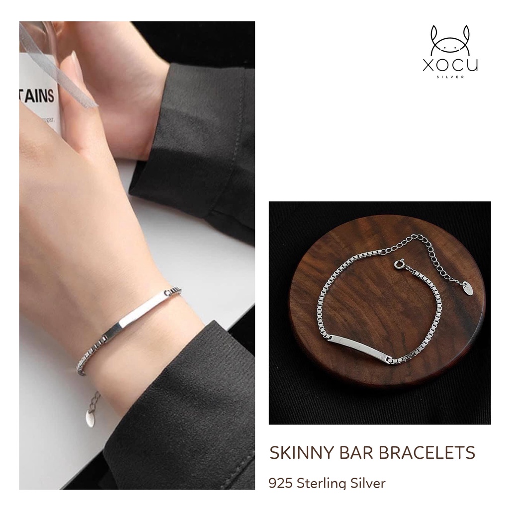Lắc Tay Bạc, Vòng Đôi Couple, Lẻ, Hoặc Cho Bé, Dây Xích Vuông Unisex, Mặt Thanh Bạc Trendy, Khắc Theo Yêu Cầu, XoCu