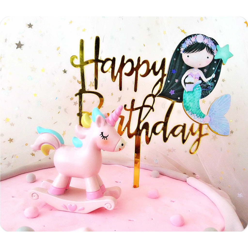 Phụ Kiện Cây Cắm Trang Trí Bánh Kem Hình Kỳ Lân Dễ Thương