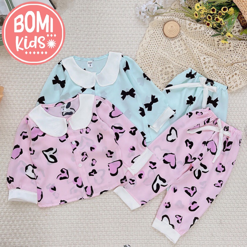 [13kg - 37kg] Đồ Bộ Bé Gái Mặc Nhà Tay Ngắn Quần Dài Pijama Lụa Cao Cấp Cho Bé Gái