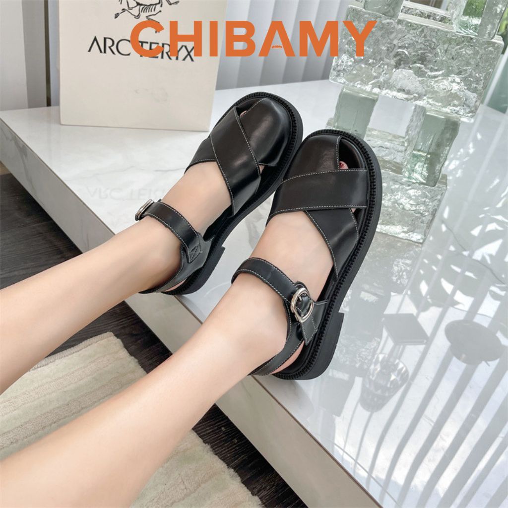 Dép sandal Rọ nữ 2 NAN Chéo bản to CHIBAMY chất da mềm đế 3cm