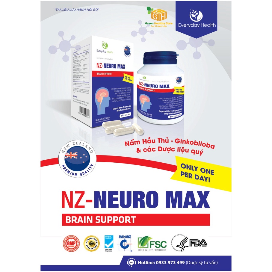Viên uống bổ não nhập khẩu NZ-NEURO MAX từ EverydayHealth tăng cường tuần hoàn não cải thiện trí lực thị lực