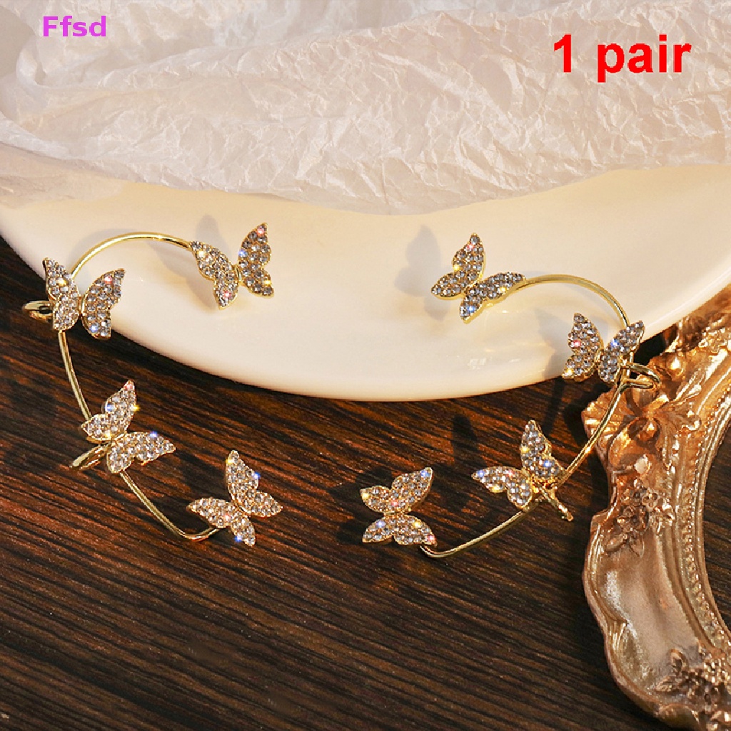 {Ffsd} Khuyên Kẹp Vành Tai Dạng Móc Kẹp Hình Bướm Đính Đá Zircon Sáng Bóng Làm Quà Tặng Tiệc Tùng *