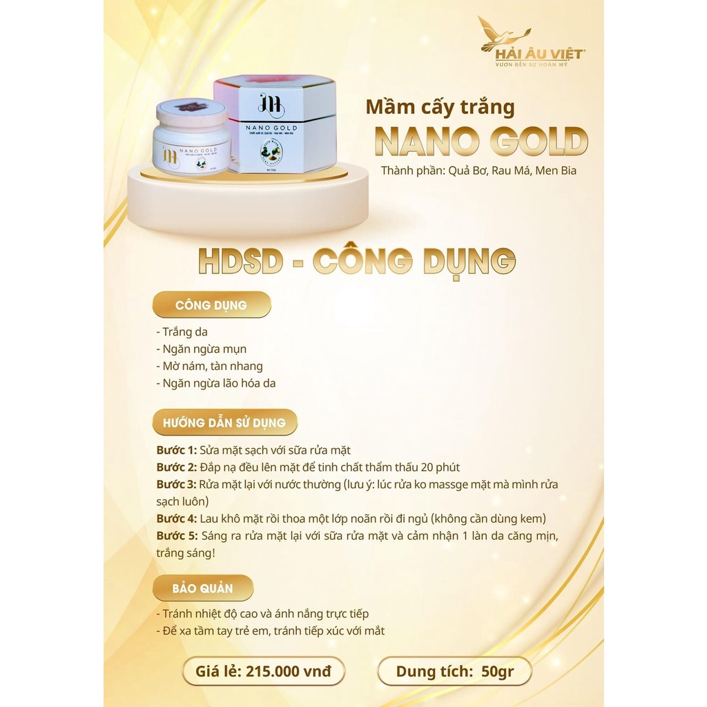 MẶT NẠ BƠ cấy trắng da ngăn ngừa mụn hải âu việt