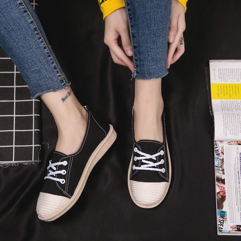 Giày Lười Vải Canvas Đế Bằng Phong Cách Hàn Quốc Cho Nữ