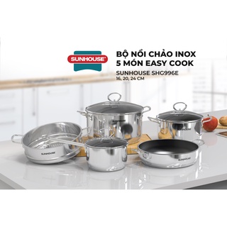 [LIFEMCMBP4 -12% đơn 250K] Bộ nồi chảo inox 5 món Easy Cook SUNHOUSE SHG996E