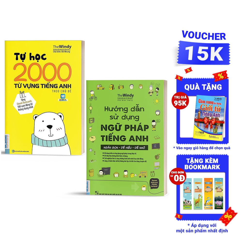 Sách - Combo Hướng Dẫn Sử Dụng Ngữ Pháp Tiếng Anh và Tự Học 2000 Từ Vựng Tiếng Anh Theo Chủ Đề - Kèm App Học Online