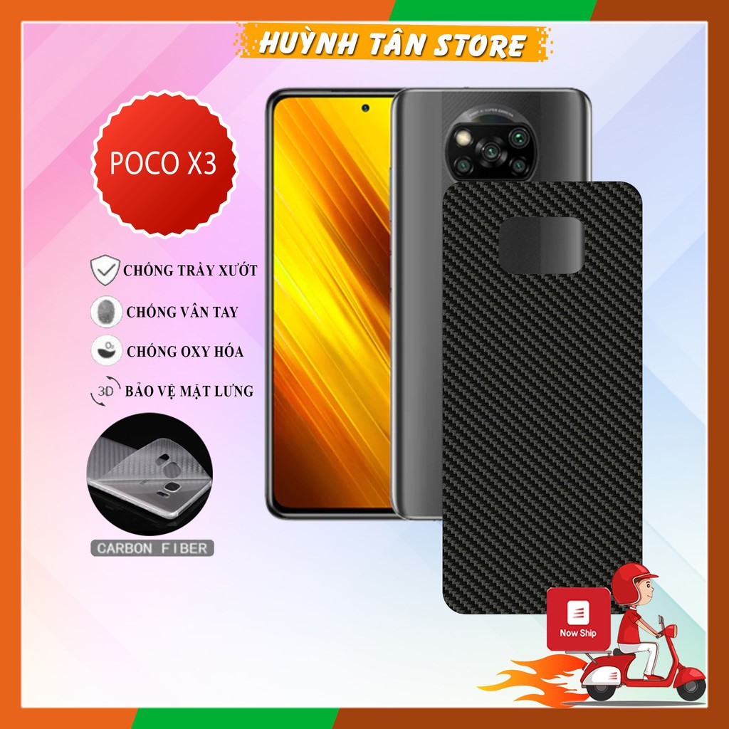Miếng dán decal carbon mặt sau Xiaomi Poco X3 , X3 Pro chống trầy mặt lưng, chống bám vân tay