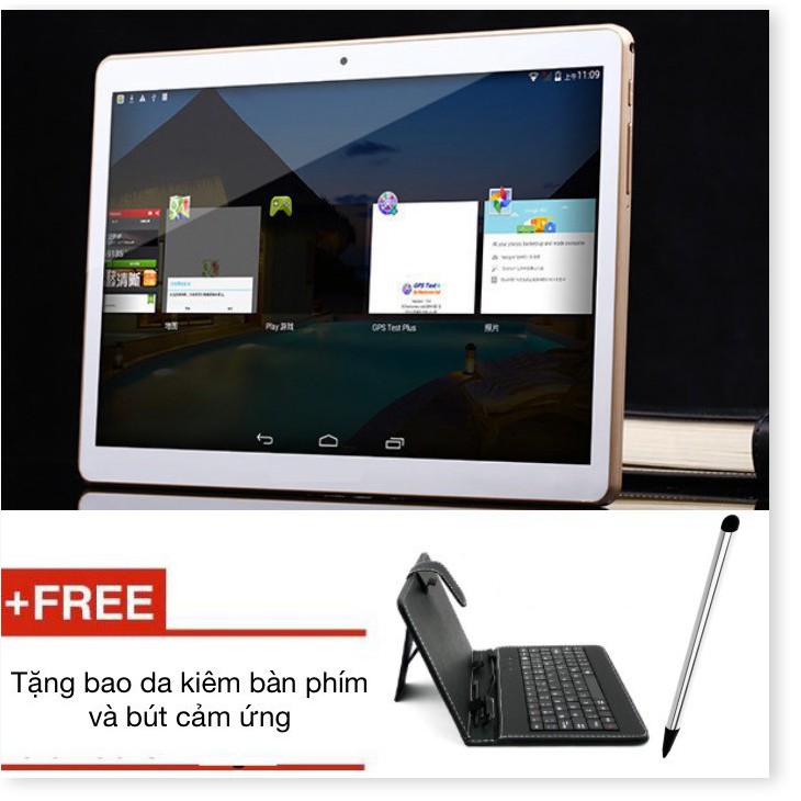 tablet 10.1 inch chip 2 sim nghe gọi nhắn tin tặng kèm bao da kiêm bàn phím và bút cảm ứng