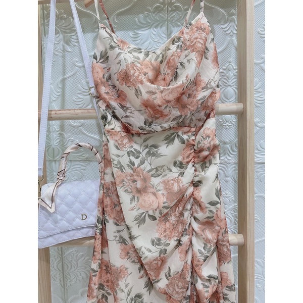 Váy maxi hoa nhí dáng dài xẻ đùi có cúp ngực