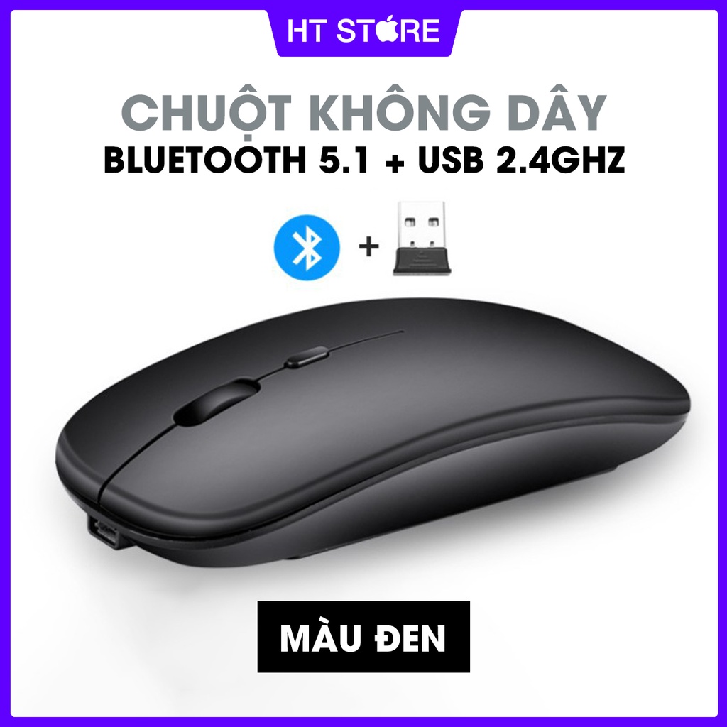 Chuột không dây Bluetooth 2.4Ghz tự sạc pin cao cấp 2 trong 1 chống ồn dùng cho Điện Thoại, Máy Tính, Laptop, Macbook