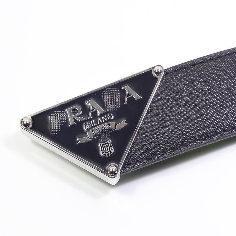 Prada Dây Nịt Da Bò Thật Mặt Kim Loại Khắc Chữ Cho Nam Và Nữ