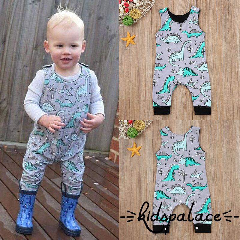 Jumpsuit sát nách in hình khủng long hoạt hình cho bé trai