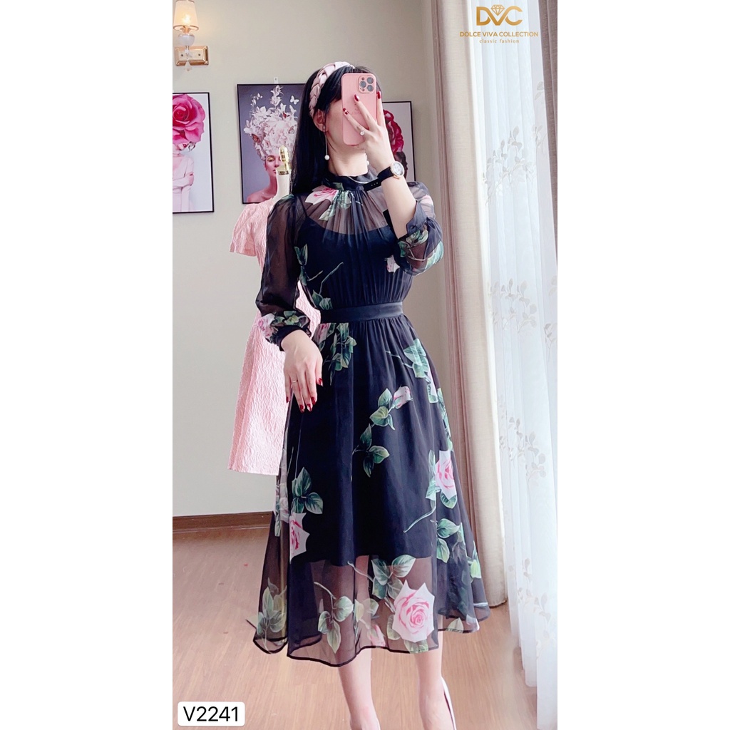 Váy hoa tay dài thiết kế V2241  - DOLCE VIVA COLLECTION