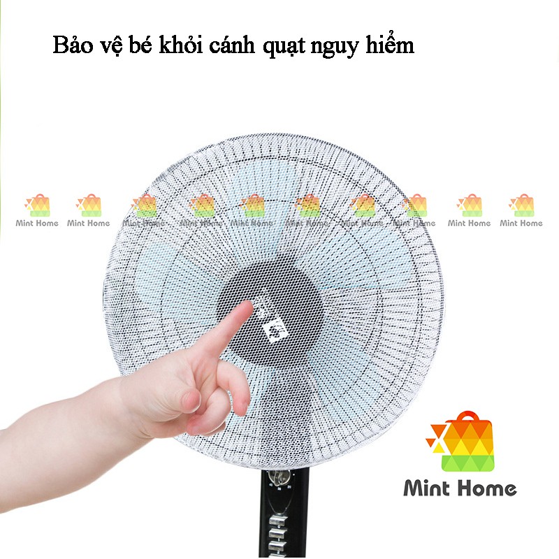 Lưới vải bọc lồng quạt máy có khóa dây rút an toàn cho bé ngăn bụi bẩn họa tiết hoạt hình thú dễ thương