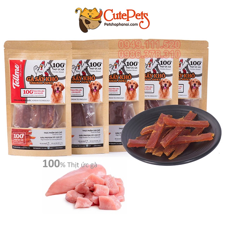 Bánh thưởng cho chó, Gà sấy khô Tellme 60g - Phụ kiện thú cưng Hà Nội