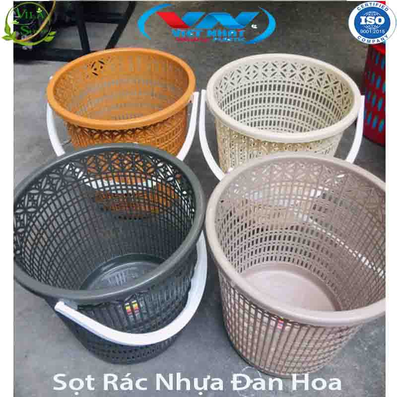 Thùng Đựng Rác, Sọt Rác Nhựa Có Quai, Giỏ Rác Đan Hoa Đa Năng Chính Hãng Việt Nhật