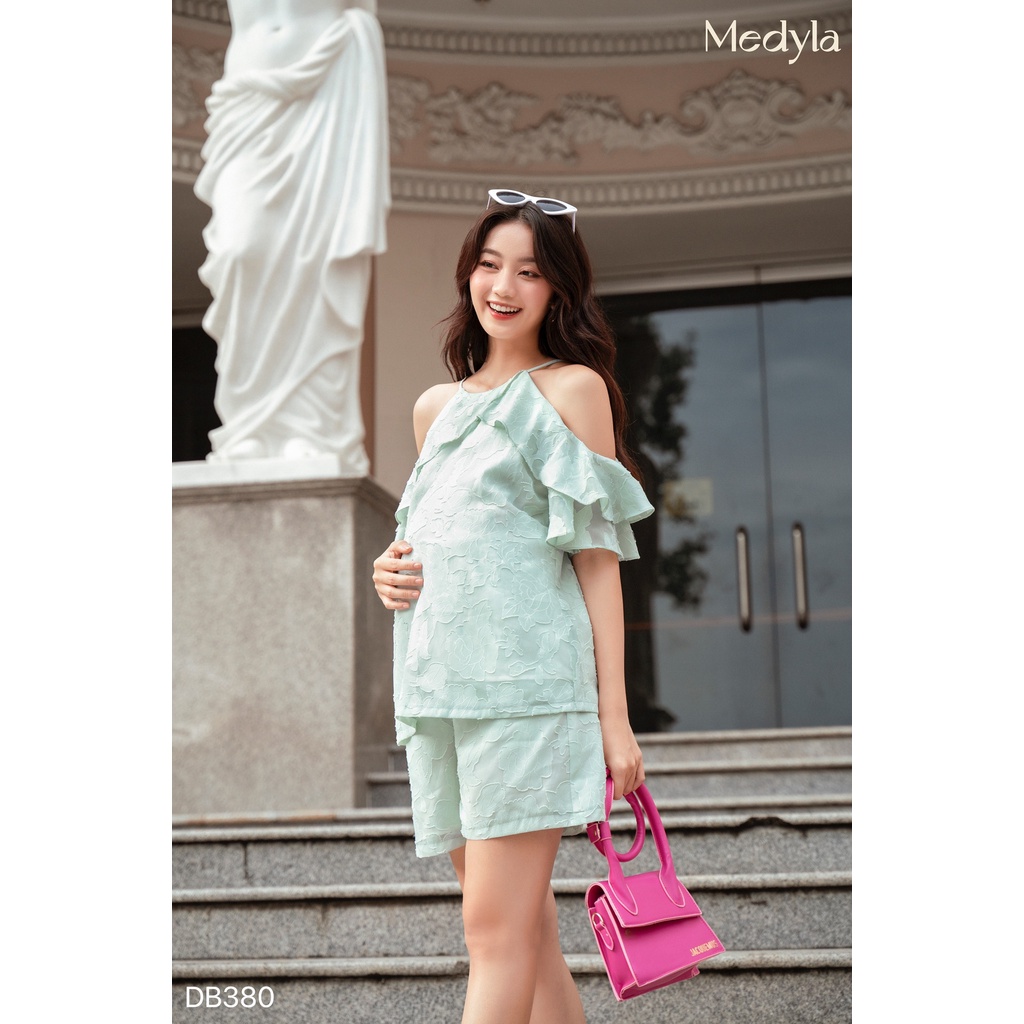 MEDYLA - Bộ đồ bầu mặc nhà mùa hè 2 lớp tơ ép lót habutai chất mát cho bầu mặc thoải mái trong và sau sinh - DB380