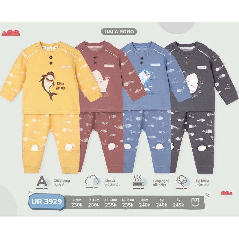 Bộ Baby Shark Nỉ Cotton Uala 3929 • 6-9M 9-12M 12-18M 18-24M 36M • Choding Home