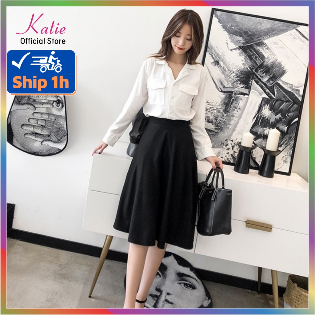 Chân Váy Công Sở Dáng Xòe Katie Dài 64cm Chân Váy Xòe Dài Qua Gối Thanh Lịch Chất Tuyết Mưa Cao Cấp Không Nhăn X64