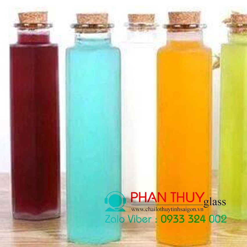 Chai Lục Giác Cao Nắp Gỗ 350ml