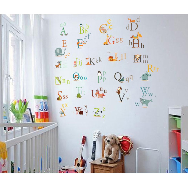 Decal trang trí Bảng Chữ Cái hình Thú Tinh nghịch cho Trẻ