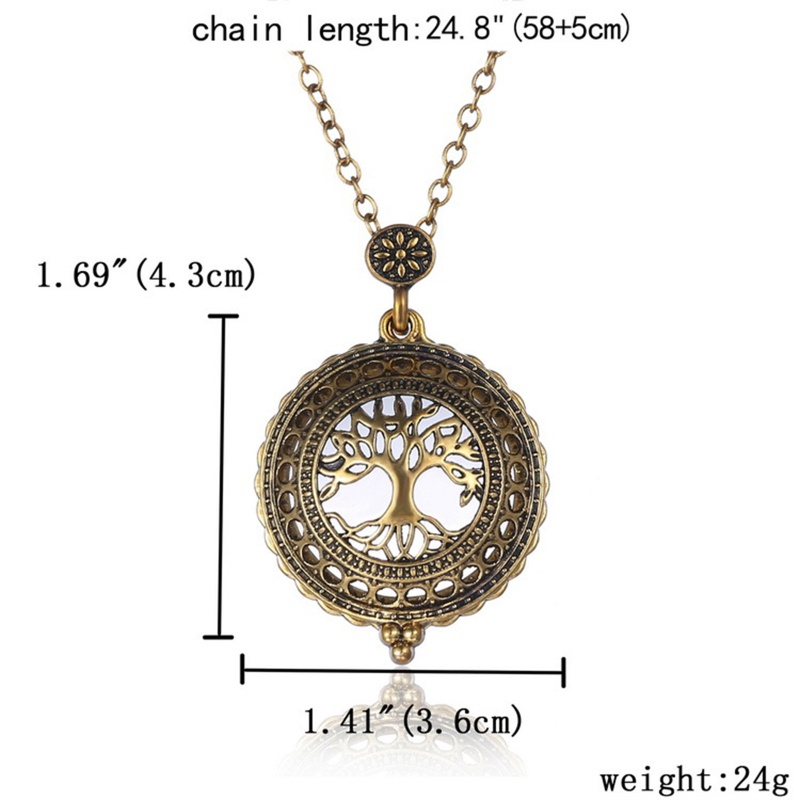 San * Dây Chuyền Mặt Kính Lúp Rỗng Khắc Hình Cây Sự Sống Mạ Vàng Cổ Điển Cho Nữ