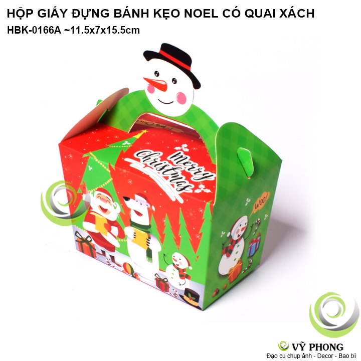 HỘP GIẤY ĐỰNG BÁNH KẸO NOEL GIÁNG SINH CÓ QUAI XÁCH HỘP ĐỰNG QUÀ TẶNG CHRISTMAS IN HÌNH TUẦN LỘC HBK-0166