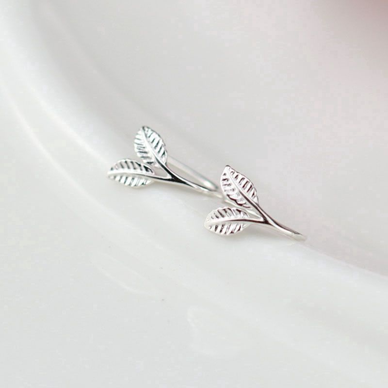 Bông lá đeo kẹp vành tai cho bạn nữ - Bông tai bạc ta