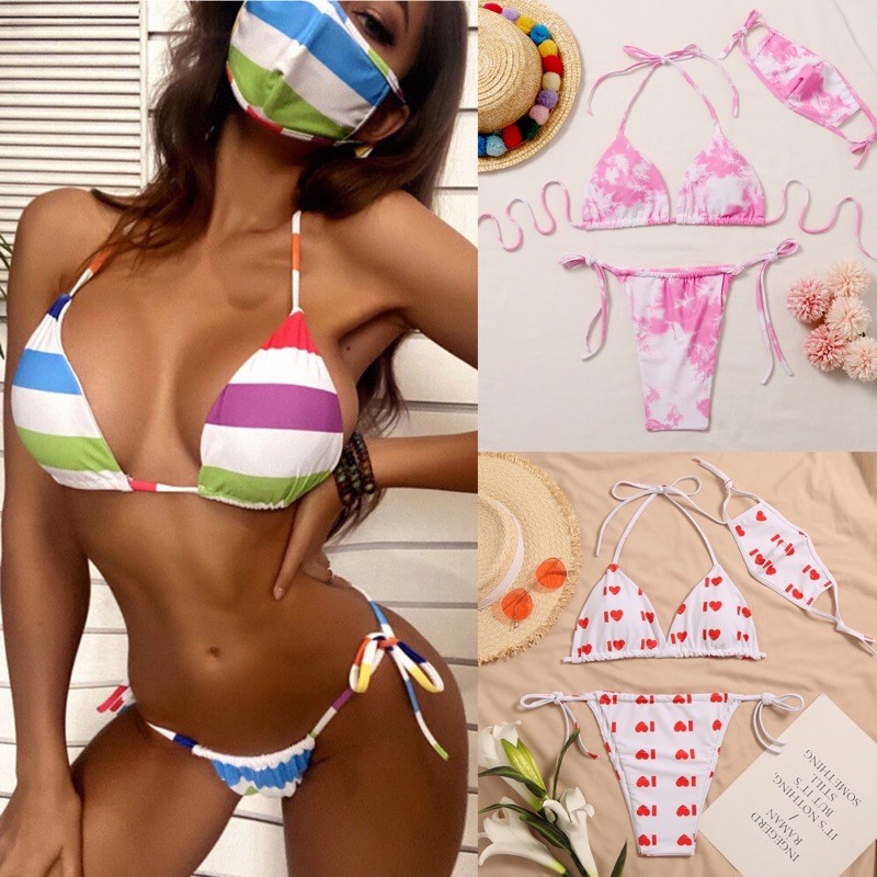 [BKN947] &lt;ÂU&gt; SET BIKINI 3 MÓN KÈM MASK KẺ CẦU VỒNG