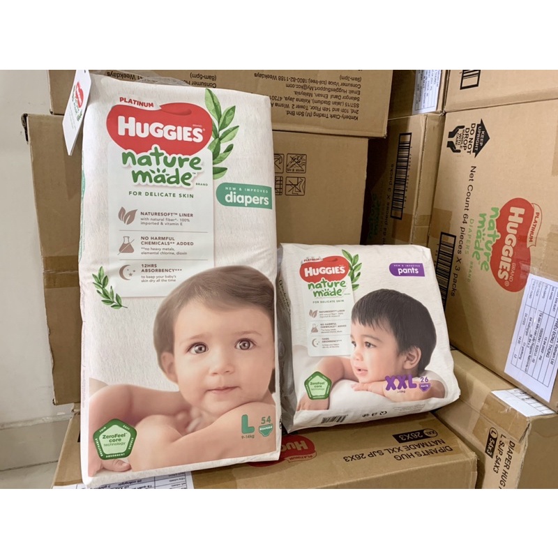 Tả Bỉm Quần/Dán Huggies Platinum Nature Made size M58/L44/XL 38/XXL26/S82/NB60