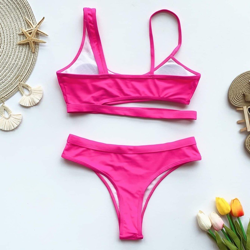 [BKN579] &lt;ÂU&gt; SET BIKINI CUTOUT ĐEN/HỒNG NEON (CẠP CAO)