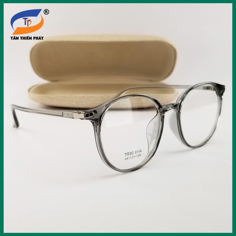 Gọng kính nam nữ mắt cận tròn nhựa dẻo 8154 màu đen, xám, hồng. Tròng kính giả cận 0 độ chống ánh sáng xanh, tia UV
