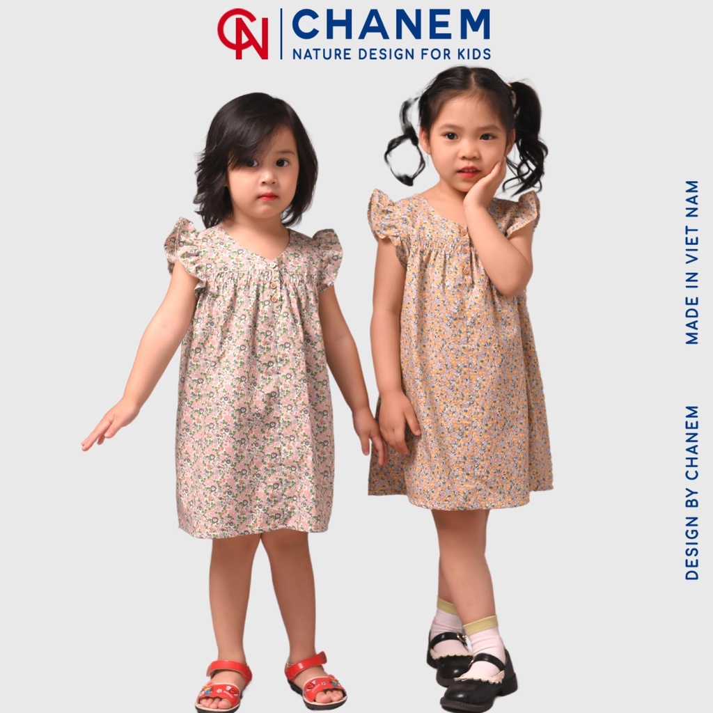 Váy hoa vàng cánh tiên mặc được 2 mặt SARAV DRESS (1 mặt cổ vuông &amp; 1 mặt cổ chữ V) - Đầm cho bé gái CHANEM
