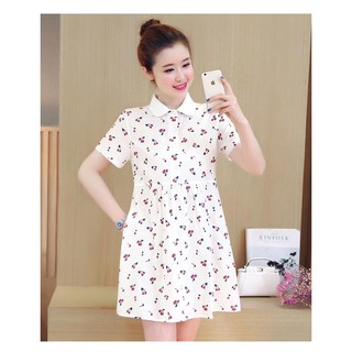 Váy Bầu Cherry Trắng Cổ Đức Nguýt Tròn