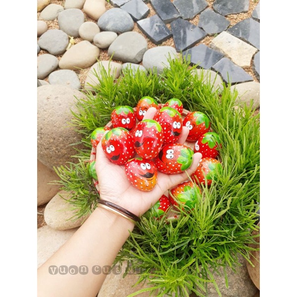 Dâu tây cute trên đá cuội vẽ tay