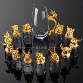 Bộ ly thuỷ tinh 12 con giáp mạ vàng