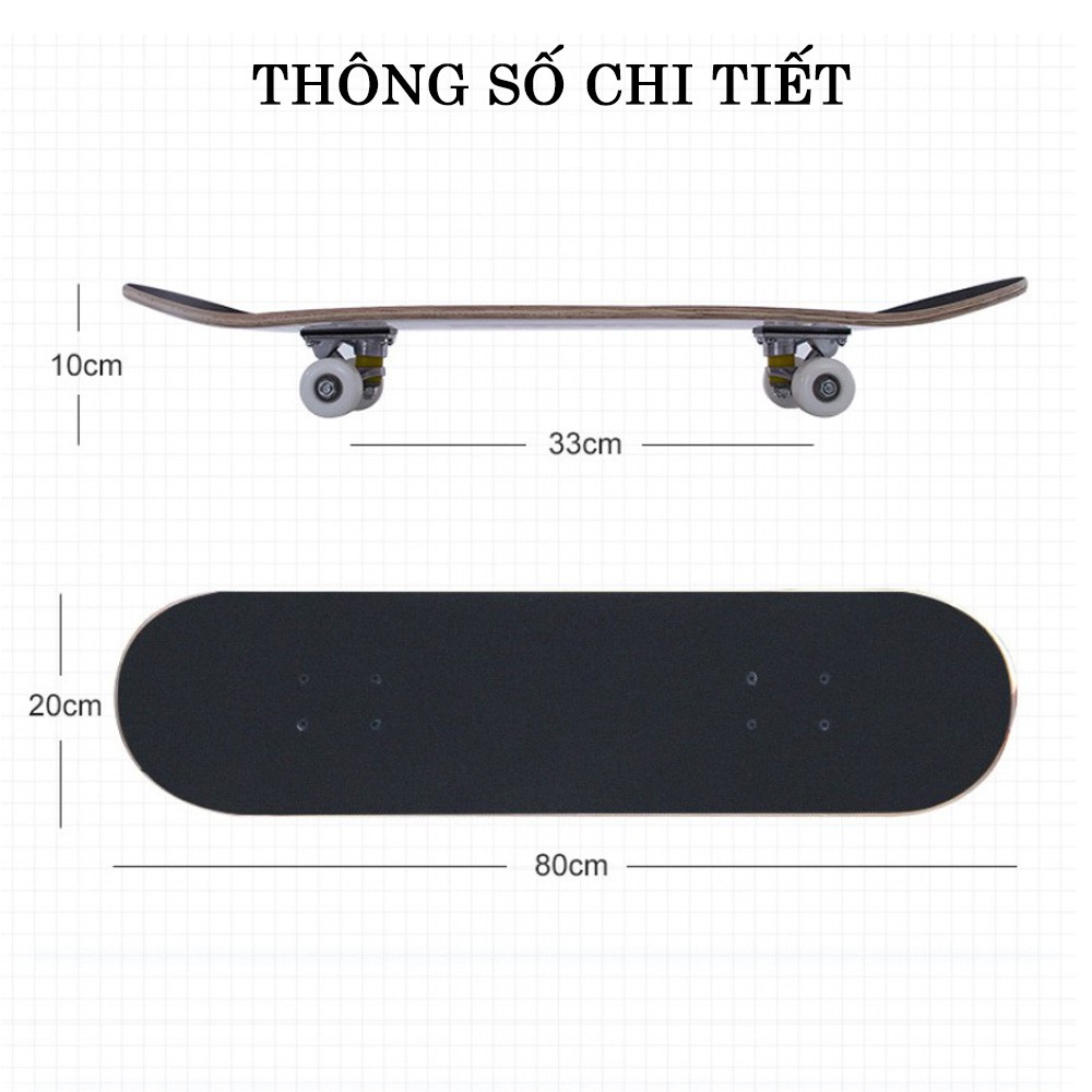 Ván Trượt Thể Thao ⚡FREE SHIP⚡ Ván Trượt  Skateboard Gỗ Phong 7 Lớp, Mặt Nhám Cao Cấp
