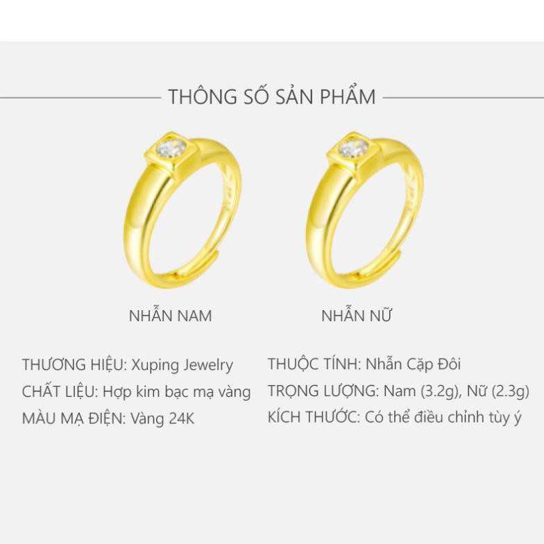 Nhẫn Cặp Đôi Mạ Vàng 24K, Đính Đá ECZ Trang Nhã, Phong Cách Hàn Quốc - XPNC02