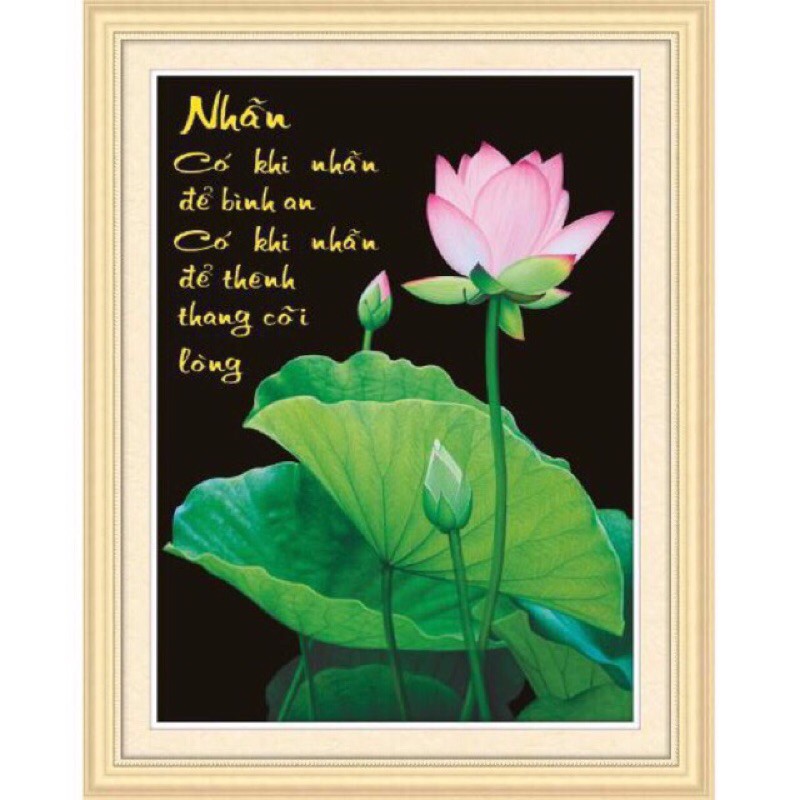 Tranh thêu chữ thập Hoa Sen chữ Nhẫn 53587 kt 52x67cm